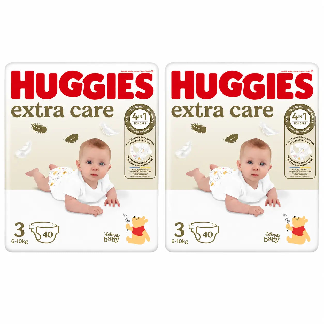 Huggies Extra Care Größe 3 (6-10 kg) Disney Baby Windel, 40 Stück, Packung 2