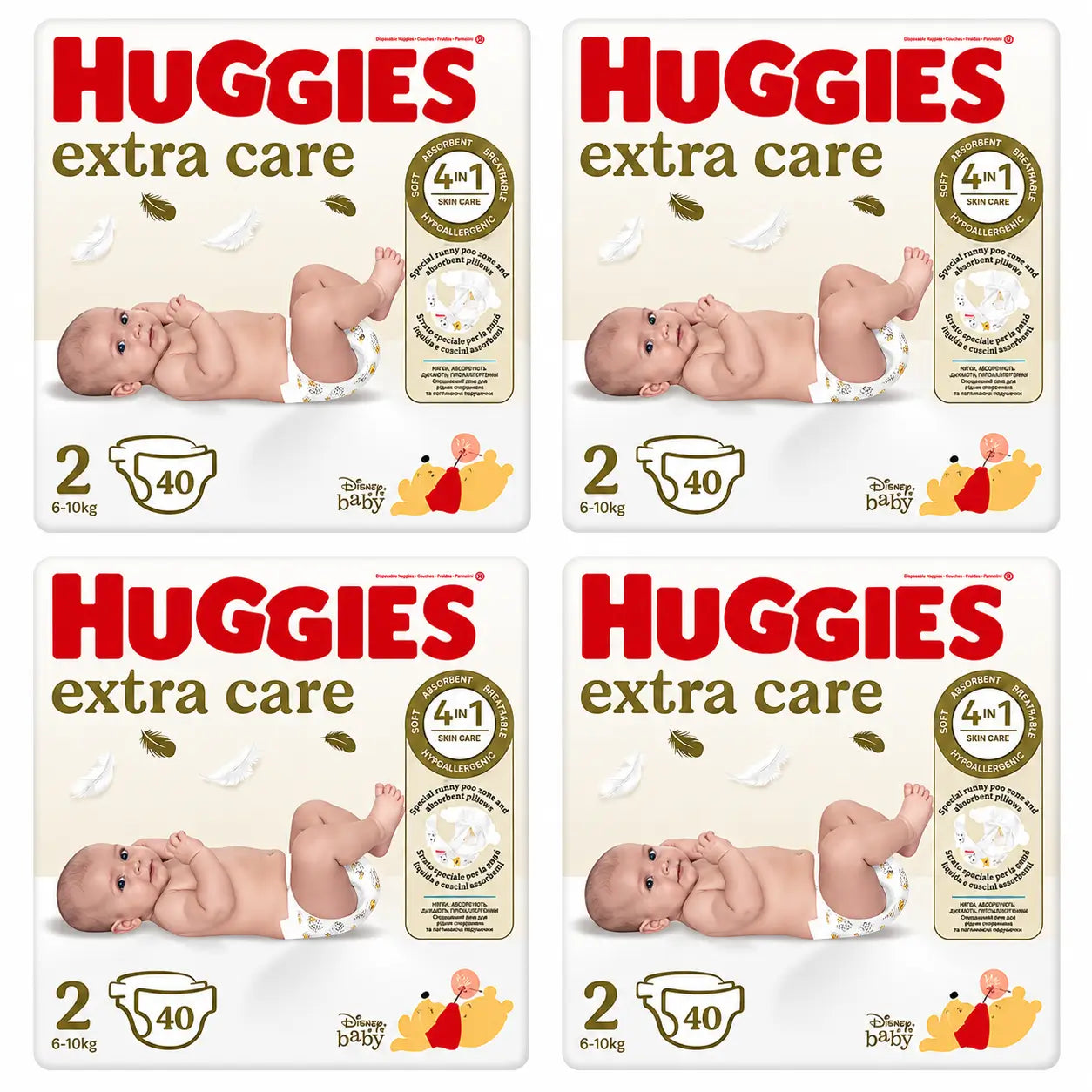 Huggies Extra Care Größe 3 (6-10 kg) Disney Baby Windel, 40 Stück, Packung 4