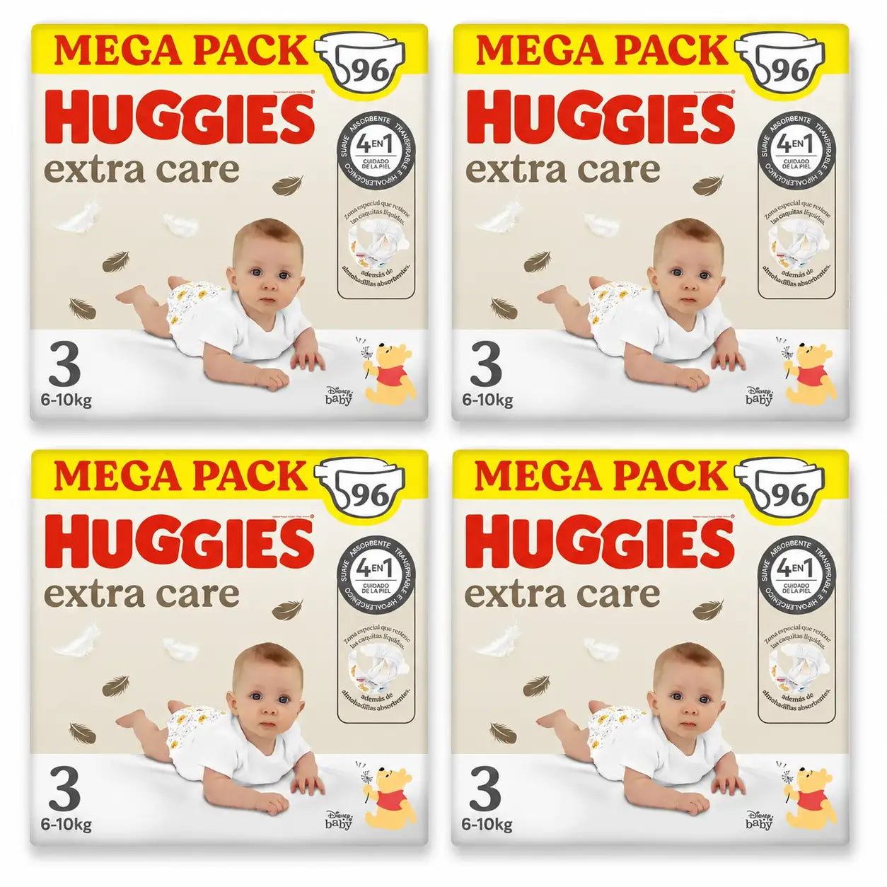 Huggies Extra Care Größe 3 (6-10 kg) Disney Baby Windel, 96 Stück, Packung 4