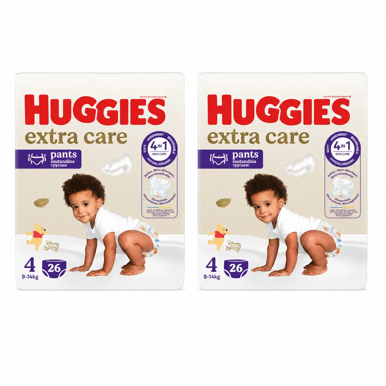 Huggies Extra Care Größe 4 (9-14 kg) Disney Baby Windelslips, 26 Stück, Packung 2