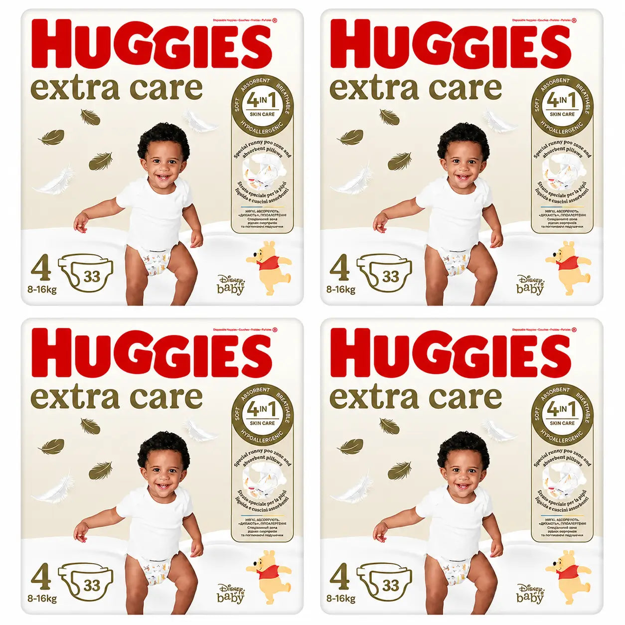 Huggies Extra Care Größe 4 (8-16 kg) Disney Baby Windel, 33 Stück, Packung 4