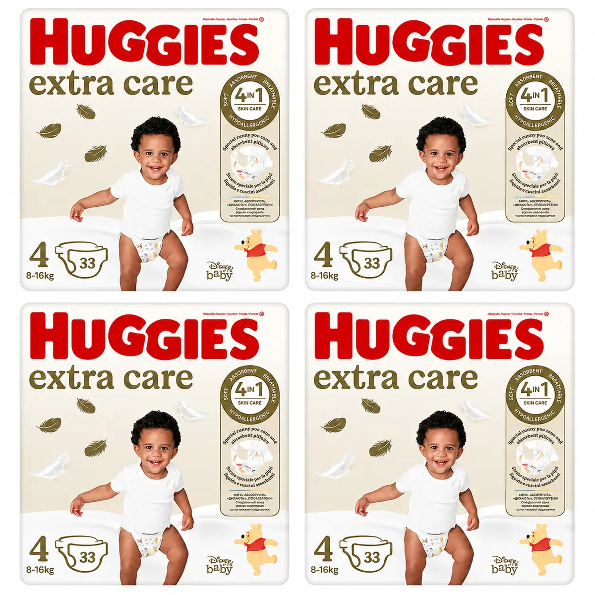 Huggies Extra Care Größe 4 (8-16 kg) Disney Baby Windel, 33 Stück, Packung 4