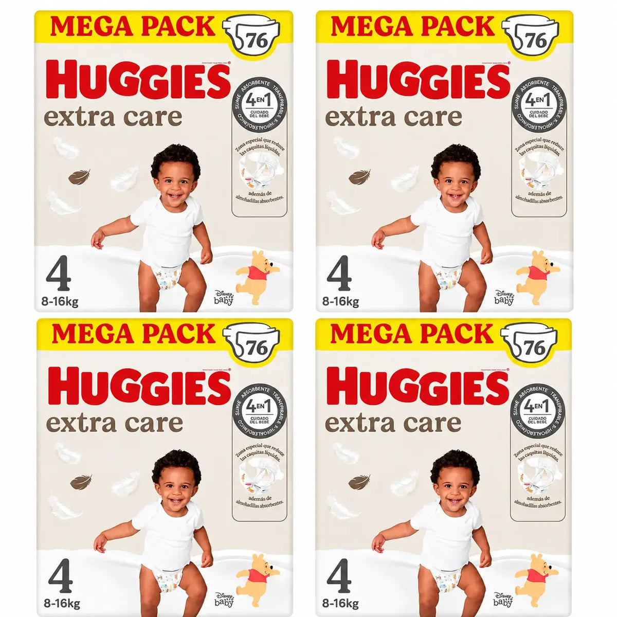 Huggies Extra Care Größe 4 (9-14 kg) Disney Baby Windel, 76 Stück, Packung 4