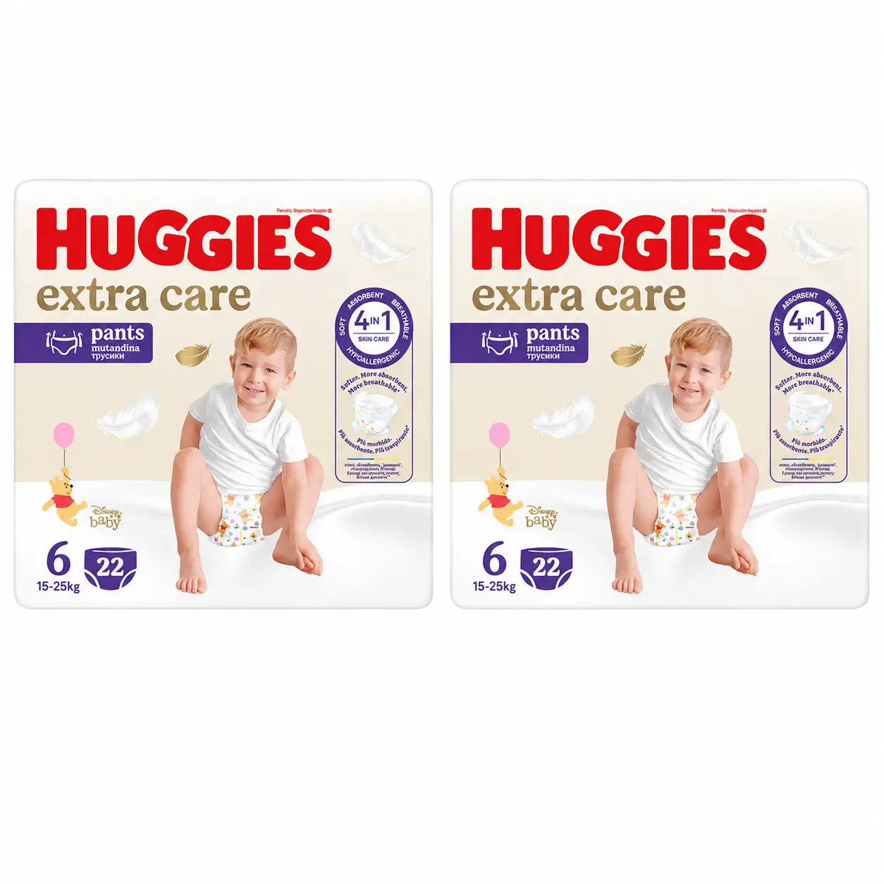 Huggies Extra Care Größe 6 (15-25 kg) Disney Baby Windelslips, 22 Stück, Packung 2