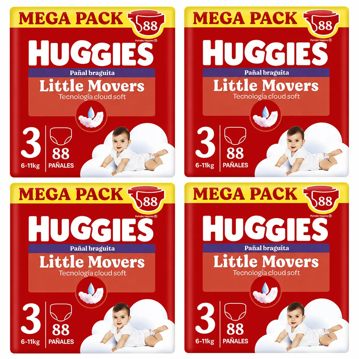 Huggies Little Movers Größe 3 (6-11 kg) Disney Baby Windelslips, 88 Stück, Packung 4