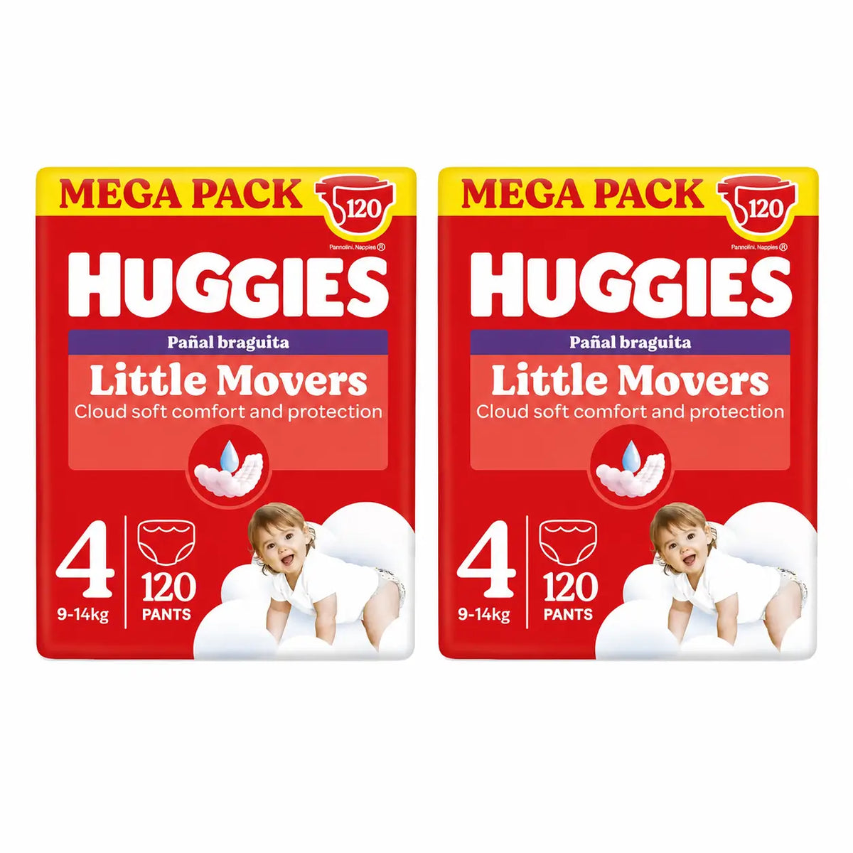 Huggies Little Movers Größe 4 (9-14 kg) Disney Baby Windelslips, 120 Stück, Packung 2
