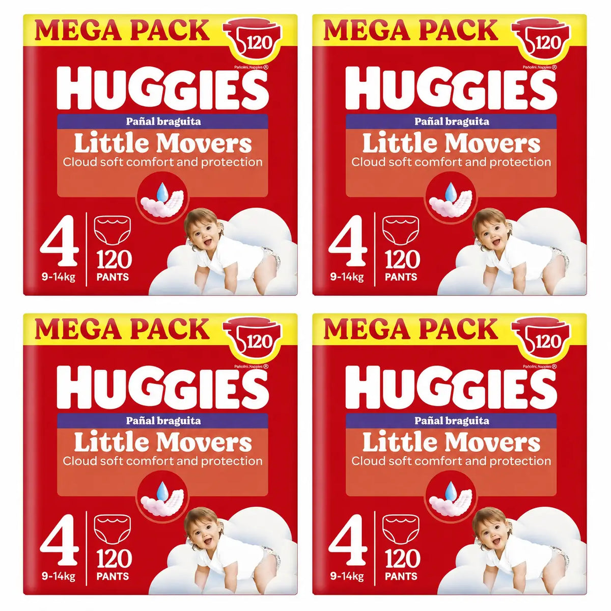 Huggies Little Movers Größe 4 (9-14 kg) Disney Baby Windelslips, 120 Stück, Packung 4