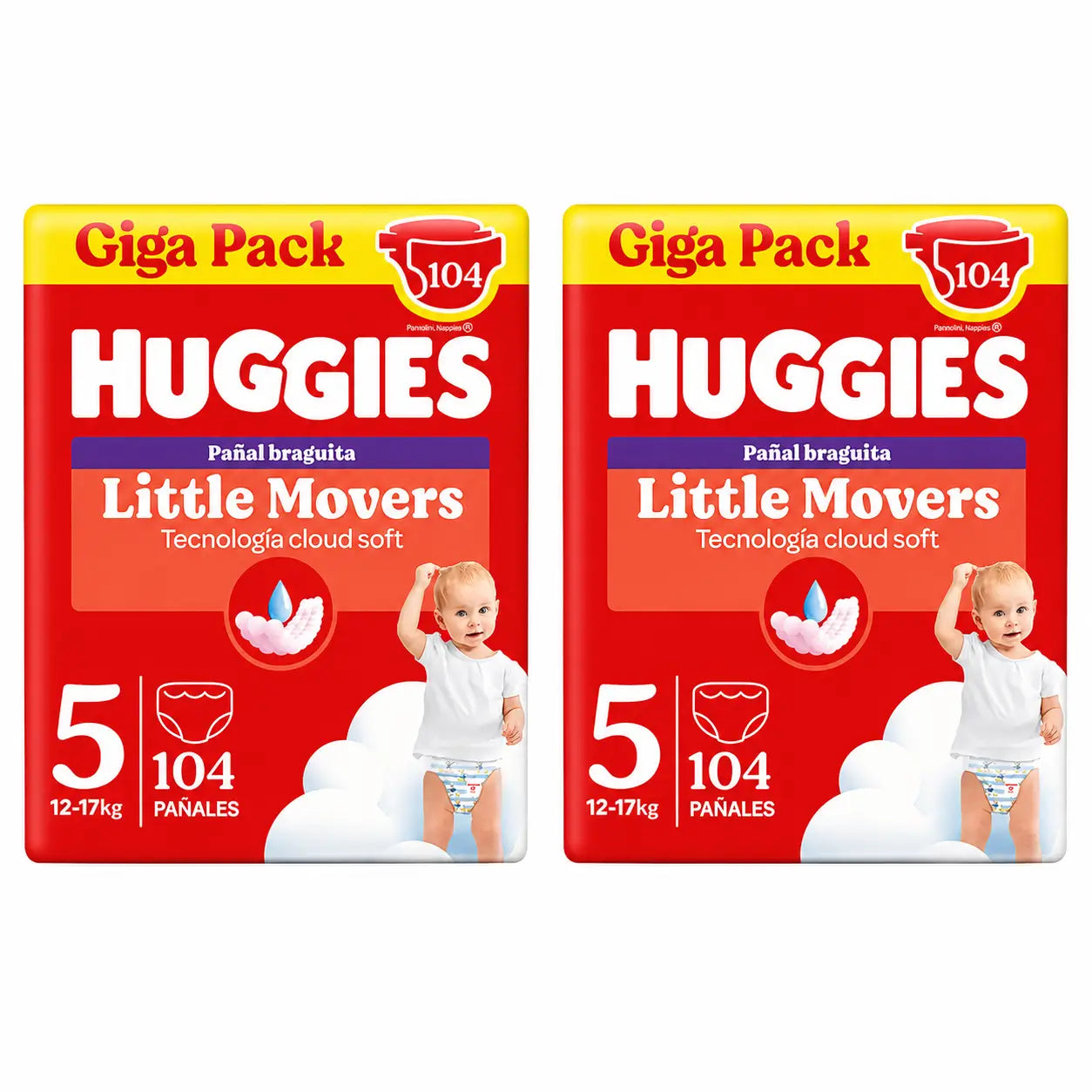 Huggies Little Movers Größe 5 (12-17 kg) Disney Baby Windelslips, 104 Stück, Packung 2