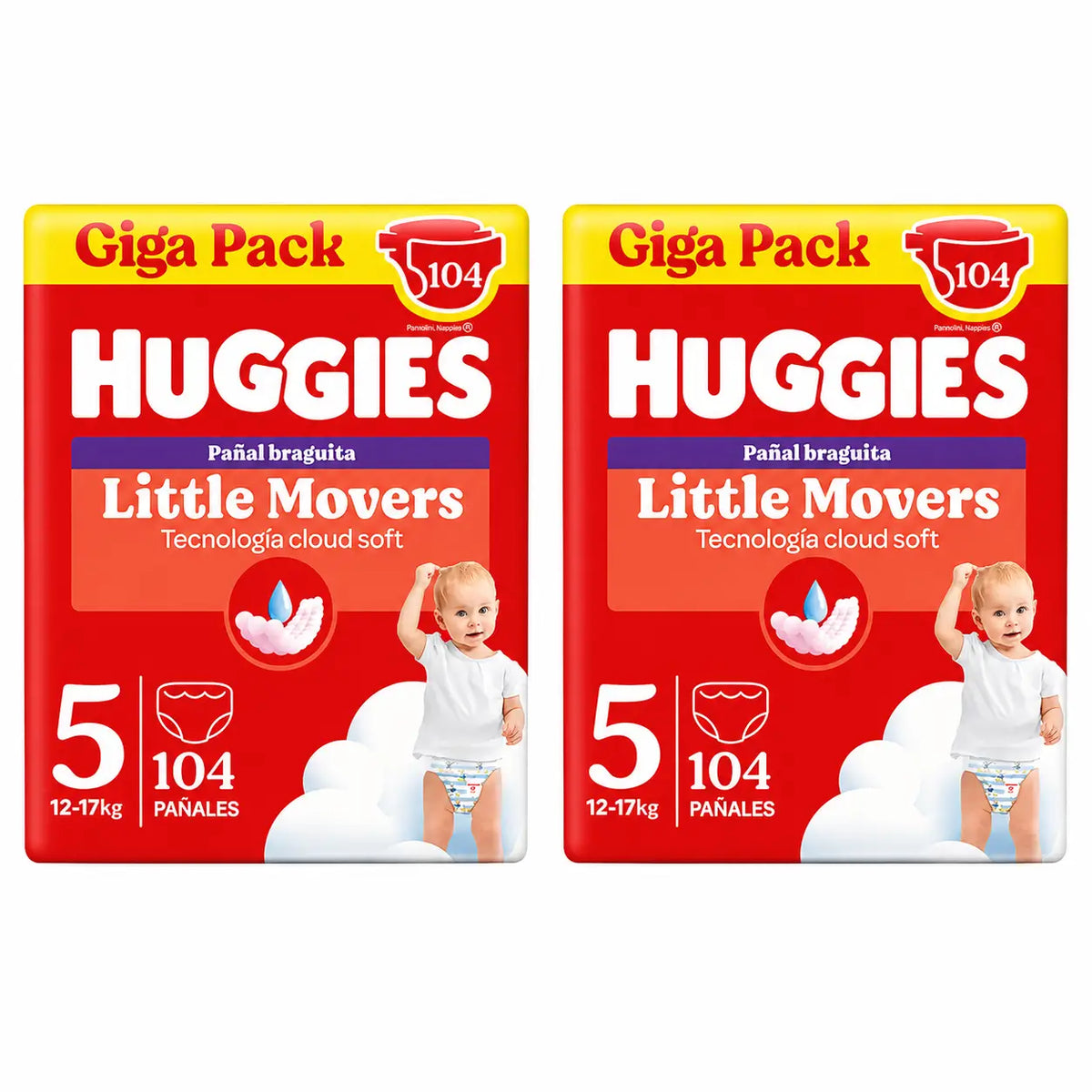 Huggies Little Movers Größe 5 (12-17 kg) Disney Baby Windelslips, 104 Stück, Packung 2