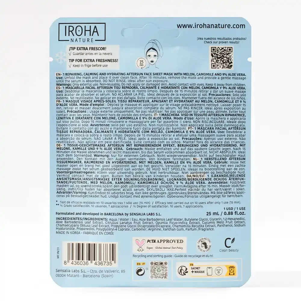 Iroha Nature Natürliche Extrakte Aftersun Reparierende Gesichtsmaske, 20 Ml