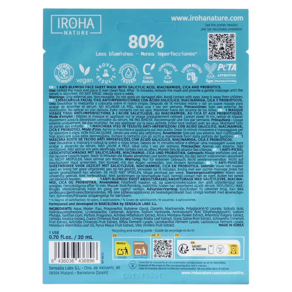 Iroha Nature Gesichtsmaske für fettige Haut gegen Unreinheiten, 20 ml