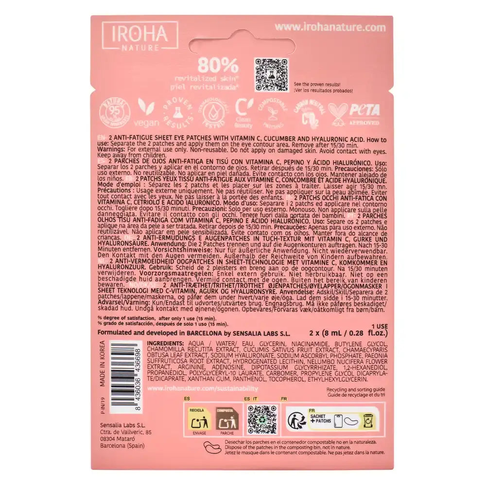 Iroha Nature Anti-Müdigkeits-Augenpflaster - Vitamin C , 16 (2x8) ml