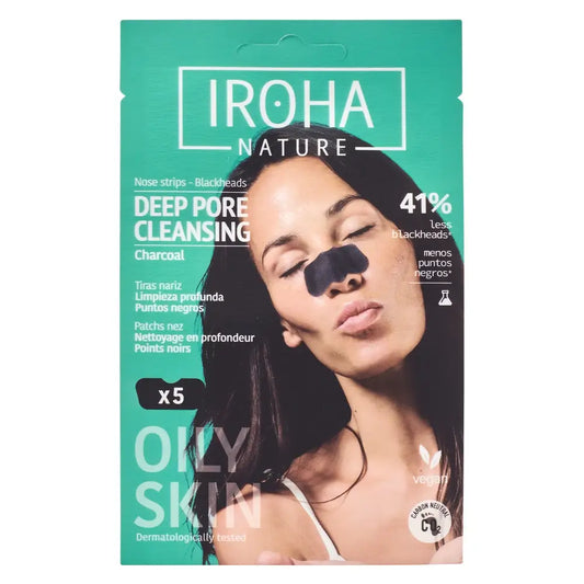 Iroha Nature Deep Cleansing Nose Strips Mitesser - Holzkohle, 5 Stück.