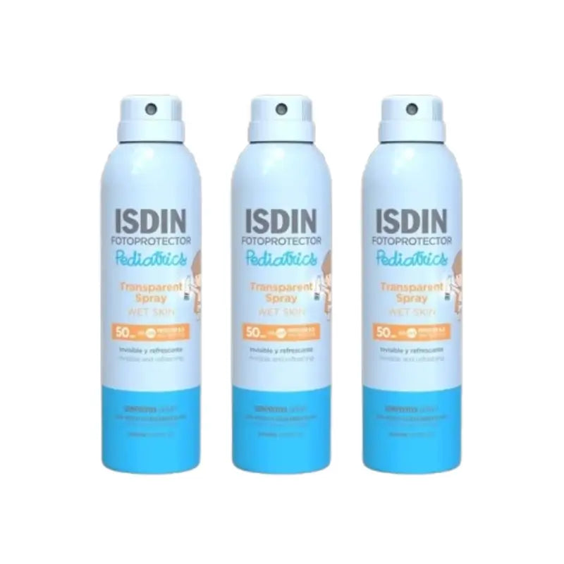 Isdin Fotoprotector Klar Pädiatrisches Spray Nasse Haut Spf 50, 3X250 Ml