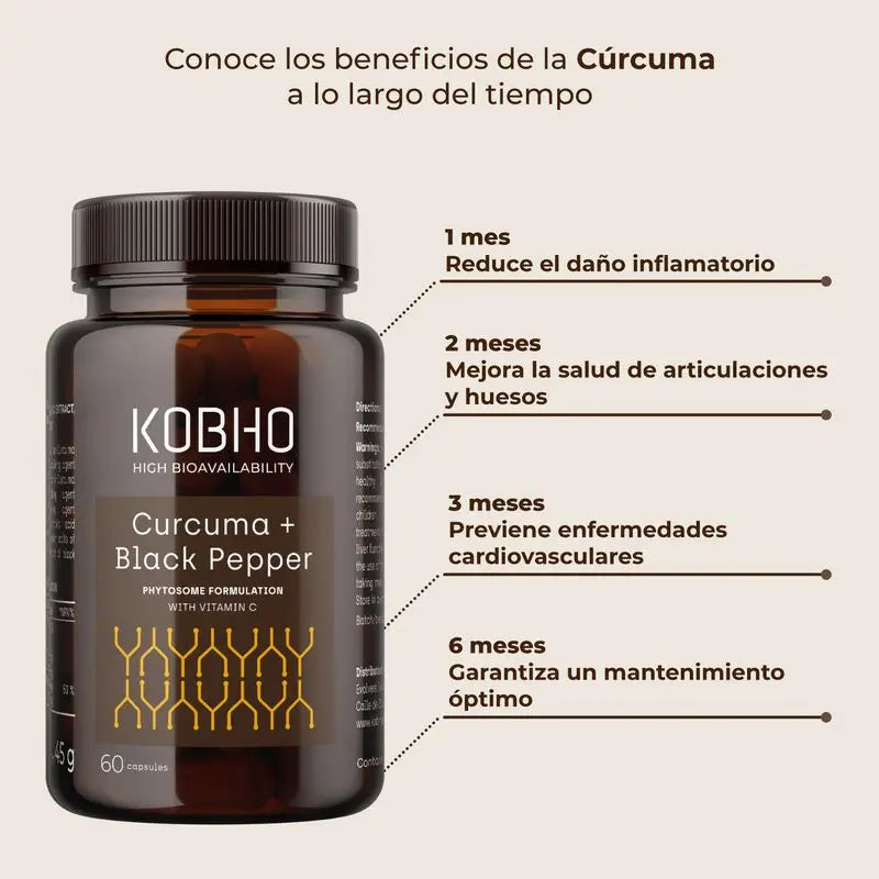 Kobho Labs Supplement Kurkuma + Schwarzer Pfeffer, 60 Kapseln