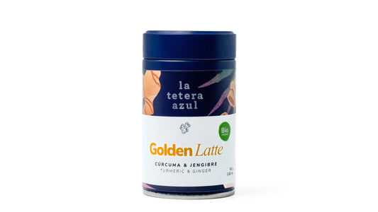 La Tetera Azul Golden Latte 100% Bio, Kurkuma Latte mit Ingwer, Zimt und Kardamom, Gourmet Antioxidantien Infusion 80g Topf.