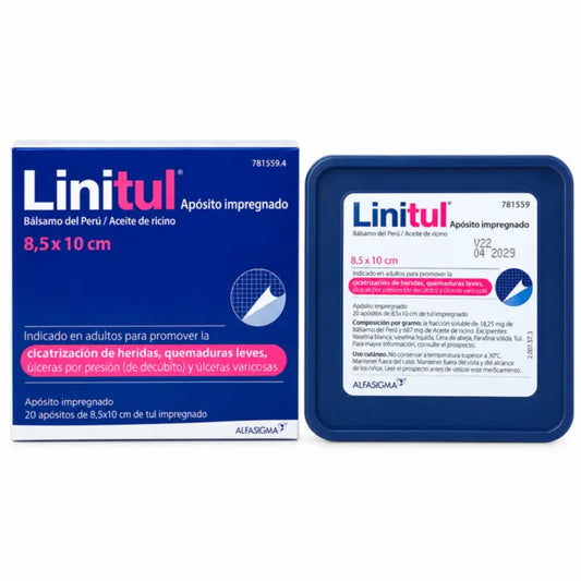 Linitul 8,5 × 10 cm, Schachtel mit imprägnierten Verbänden, 20 Stück