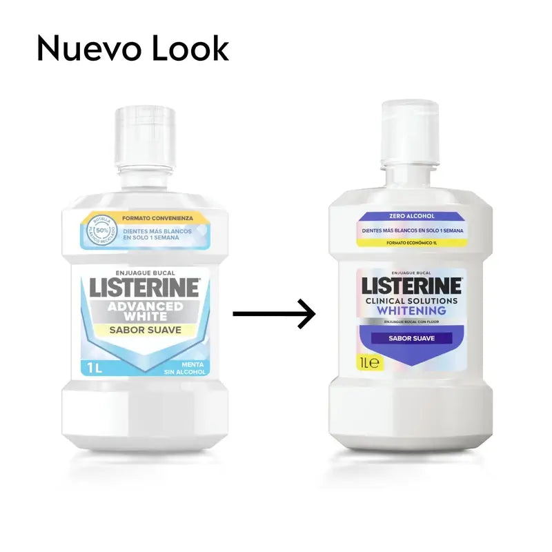 Listerine Mundwasser, Advanced White mit Aufheller, milder Minzgeschmack, alkoholfrei 2 X 1000ml Packung