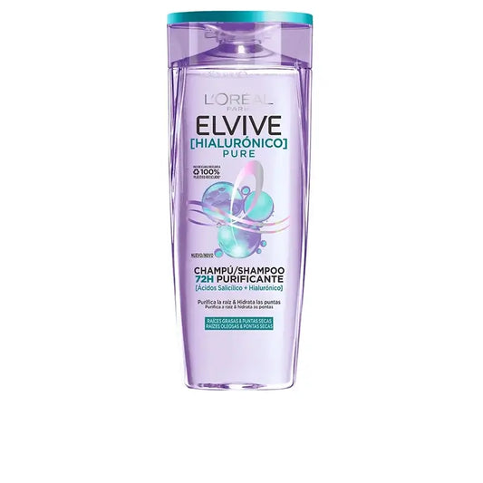 L'Oréal Paris Elvive Hyaluronic Pure Shampoo: Reinigt, spendet Feuchtigkeit, Glanz & Körper, silikonfrei, 400 ml