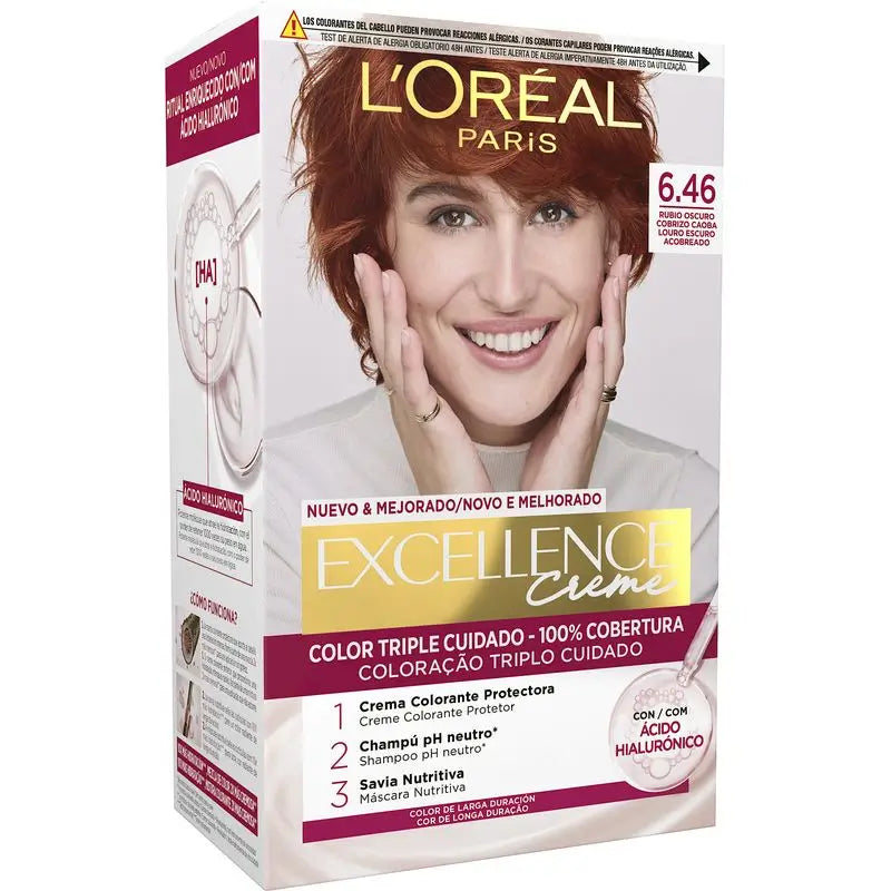 L'Oréal Paris Excellence Creme Dauerhafte Haarfarbe - Farbton 6.46 Kastanienbraun-Kupfer-Dunkelblond
