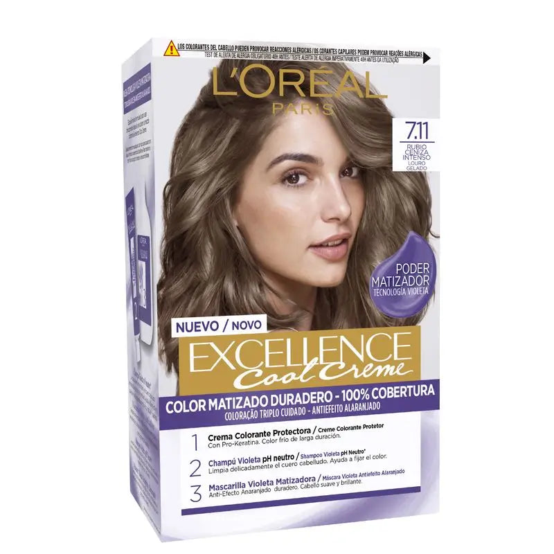 L'Oréal Paris Excellence Creme Dauerhafte Haarfarbe - Farbton 7.11 Intensives Aschblond