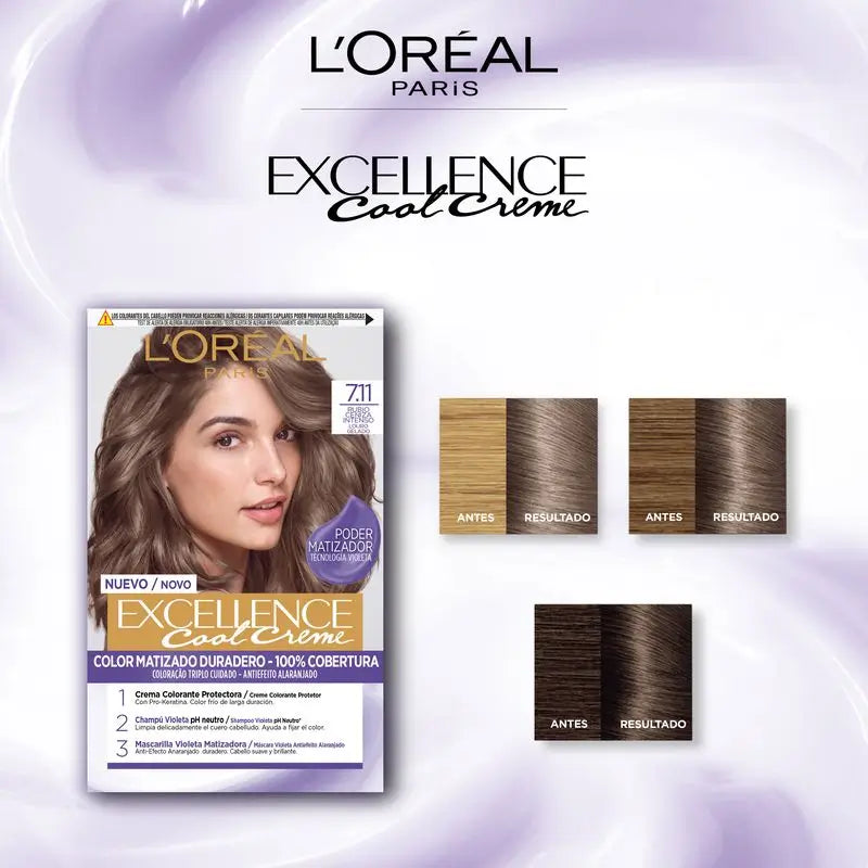 L'Oréal Paris Excellence Creme Dauerhafte Haarfarbe - Farbton 7.11 Intensives Aschblond