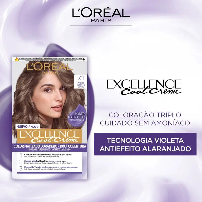 L'Oréal Paris Excellence Creme Dauerhafte Haarfarbe - Farbton 7.11 Intensives Aschblond