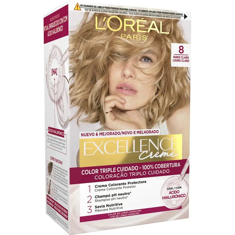 L'Oréal Paris Excellence Creme Dauerhafte Haarfarbe - Farbton 8 Hellblond