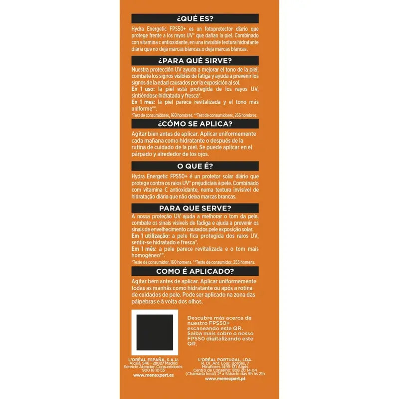 L'Oreal Paris Männer Expert Hydra Energetic Tägliches Fluid Spf50+ 50Ml