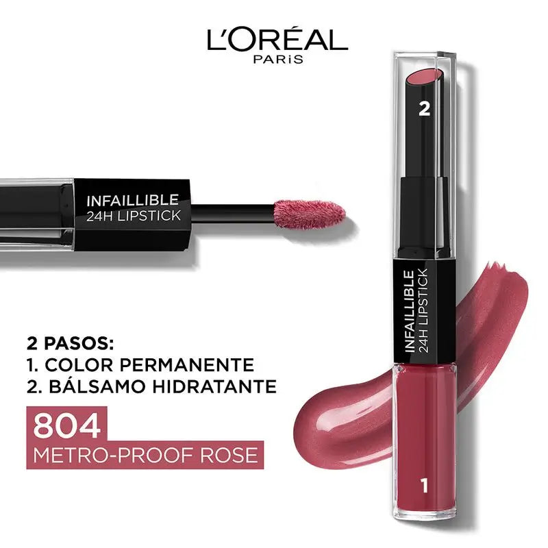 L'Oréal Paris 24H Unfehlbarer permanenter Lippenstift Farbton 804 Metro-Proof Rose