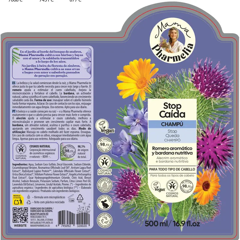 Mama Pharmelia Shampoo Stop Hair Loss Aromatisches Rosmarin & Klette Pflegendes Shampoo, 500ml