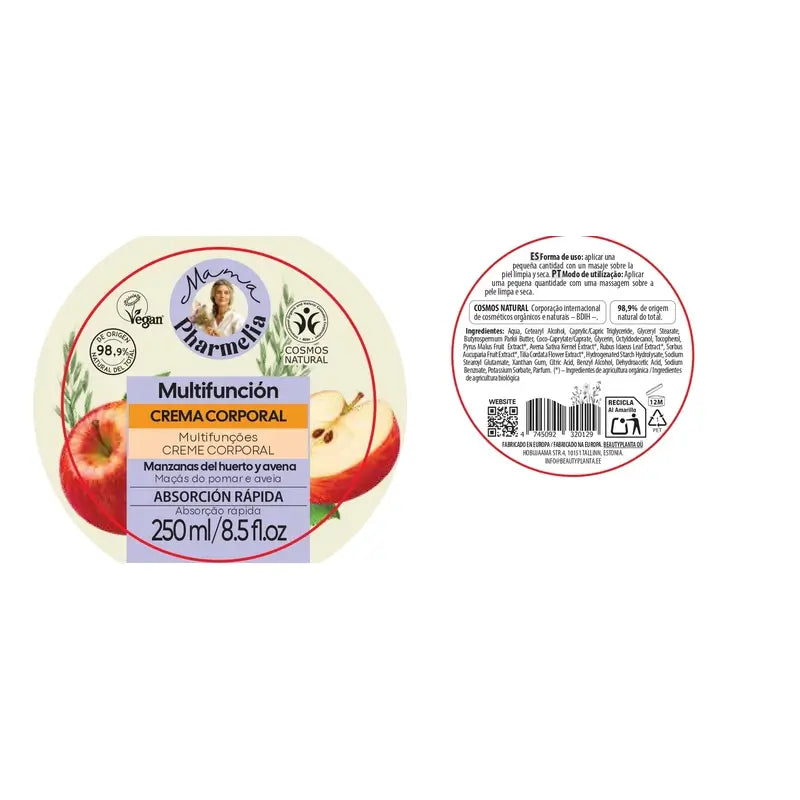 Mama Pharmelia Multifunktionale Körpercreme mit Obstäpfeln und Haferflocken, 250 ml