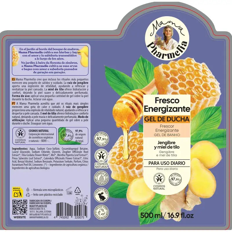 Mama Pharmelia Fresh Energising Duschgel mit Ingwer und Lindenhonig, 500 ml