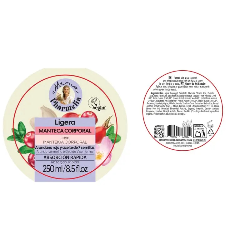 Mama Pharmelia Leichte Körperbutter mit Cranberry & 7-Samen-Öl, 250 Ml
