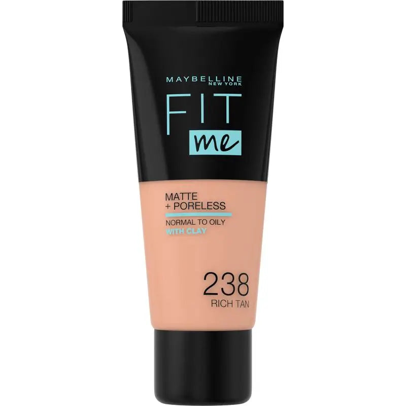 Maybelline New York Fit Me Matte & Refine Pores Shade 238 Rich Tan Foundation Passt sich Ihrem Ton & Textur mittlerer Hauttöne an - 30Ml