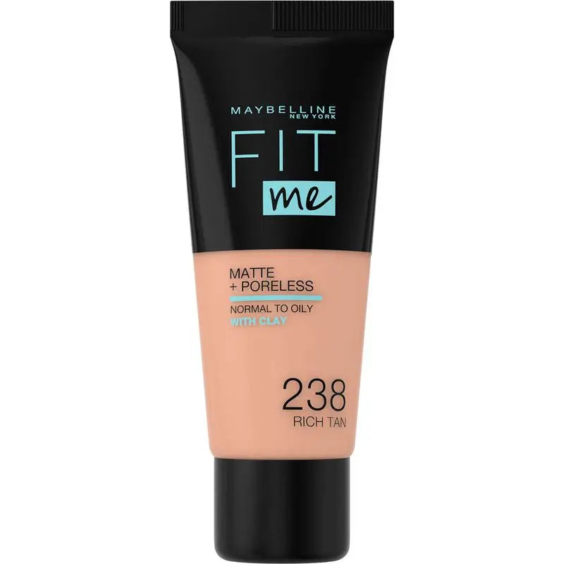 Maybelline New York Fit Me Matte & Refine Pores Shade 238 Rich Tan Foundation Passt sich Ihrem Ton & Textur mittlerer Hauttöne an - 30Ml