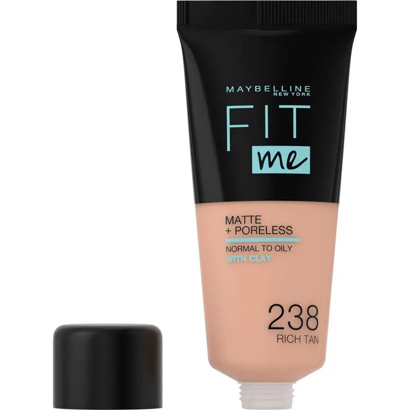 Maybelline New York Fit Me Matte & Refine Pores Shade 238 Rich Tan Foundation Passt sich Ihrem Ton & Textur mittlerer Hauttöne an - 30Ml