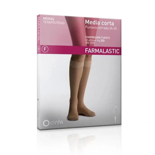 Farmalastic Short Stocking Strong Compression Closed Toe Beige, Large Size