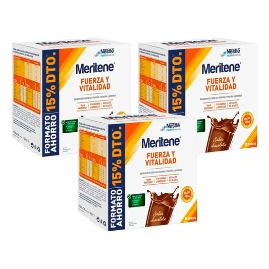 Meritene Kraft & Vitalität Schoko-Milchshake Pack 3 x 30 Portionsbeutel