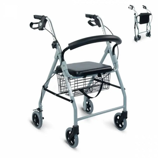 Mobiclinic Deluxe Folding Walking Frame with Seat, Backrest and Foldable Basket