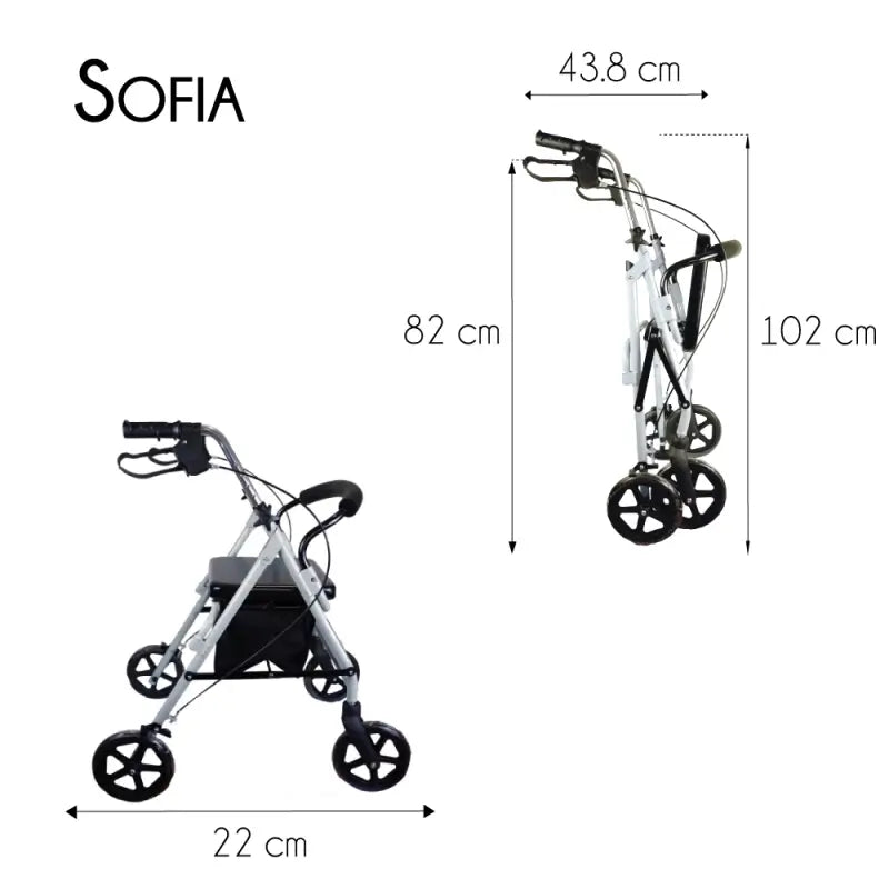 Mobiclinic Walker mit Rädern - faltbar - Aluminium - Bremsen auf Griffe - Sitz und Rückenlehne - Grau - Sofia
