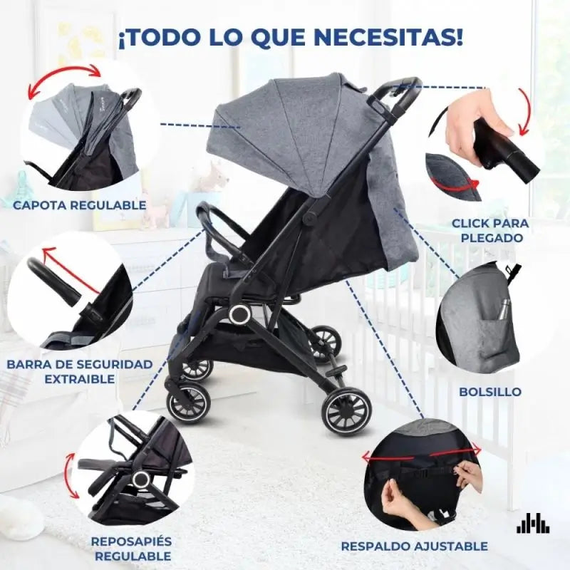 Mobiclinic Trip Faltbarer Kinderwagen 15 Kg Grau
