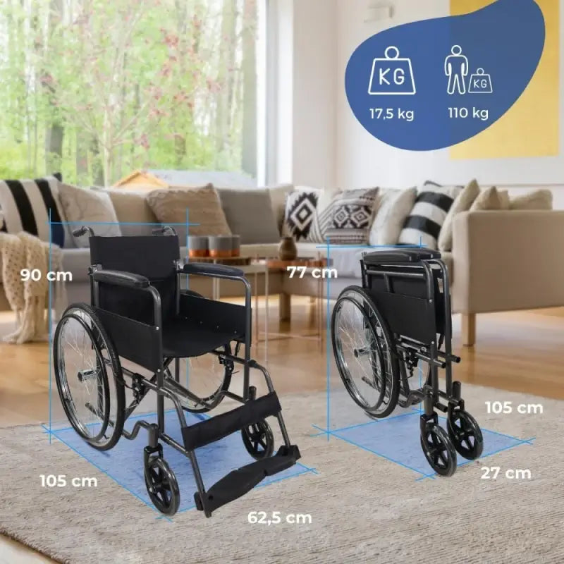 Mobiclinic Faltrollstuhl - abnehmbare Rückenlehne und Fußstütze - Stahl - große Räder - 46 Cm - Grau - Denver
