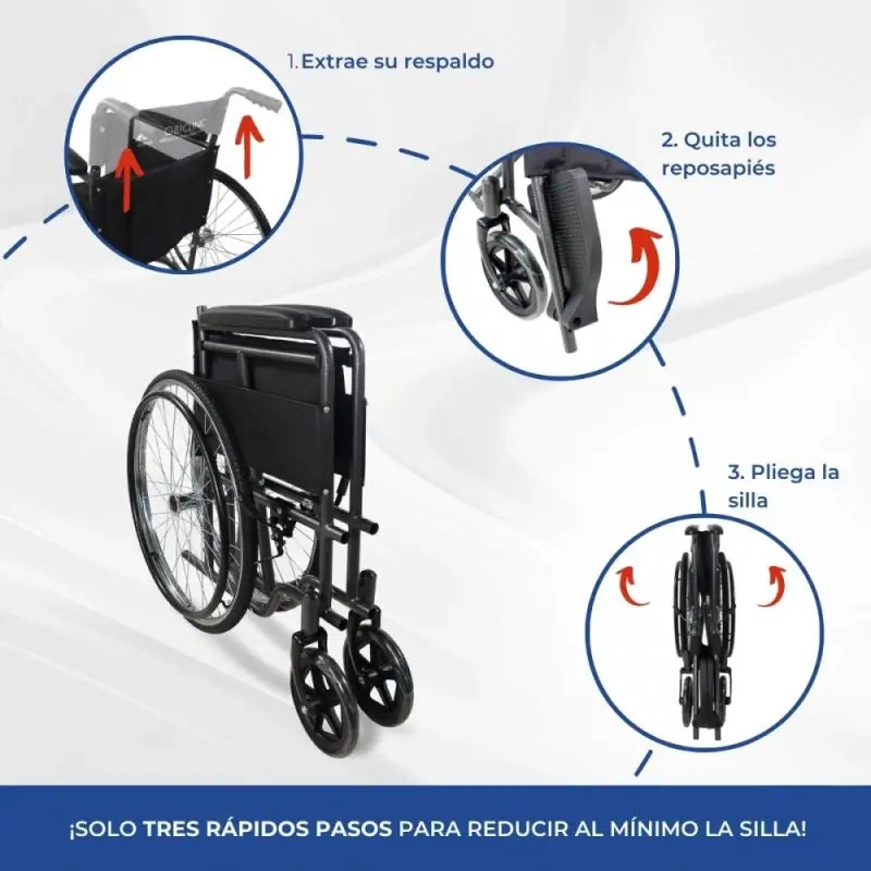 Mobiclinic Faltrollstuhl - abnehmbare Rückenlehne und Fußstütze - Stahl - große Räder - 46 Cm - Grau - Denver