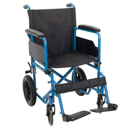 Mobiclinic Folding Wheelchair With Removable Rear Small Wheels Blue