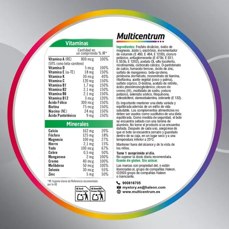 Multicentrum Erwachsene 50+ Multivitamin-Nahrungsergänzungsmittel für Erwachsene 50+, 90 Tabletten