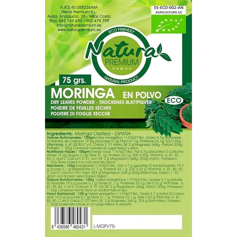 Natura Premium Bio-Moringa-Pulver, 75 g