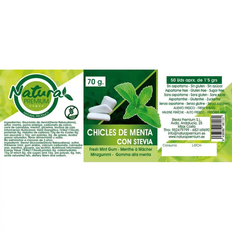 Natura Premium Stevia Minze Kaugummi Aprxte. , 50 Einheiten