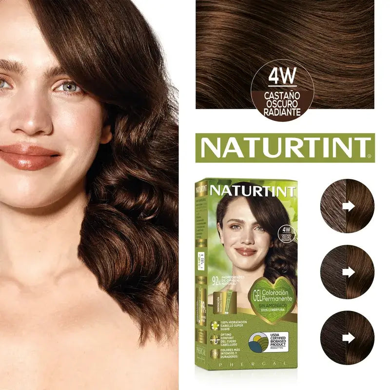 Naturtint Permanente Färbung Permanente Färbung Ammoniakfreier Farbstoff 4W - Strahlendes Dunkelbraun