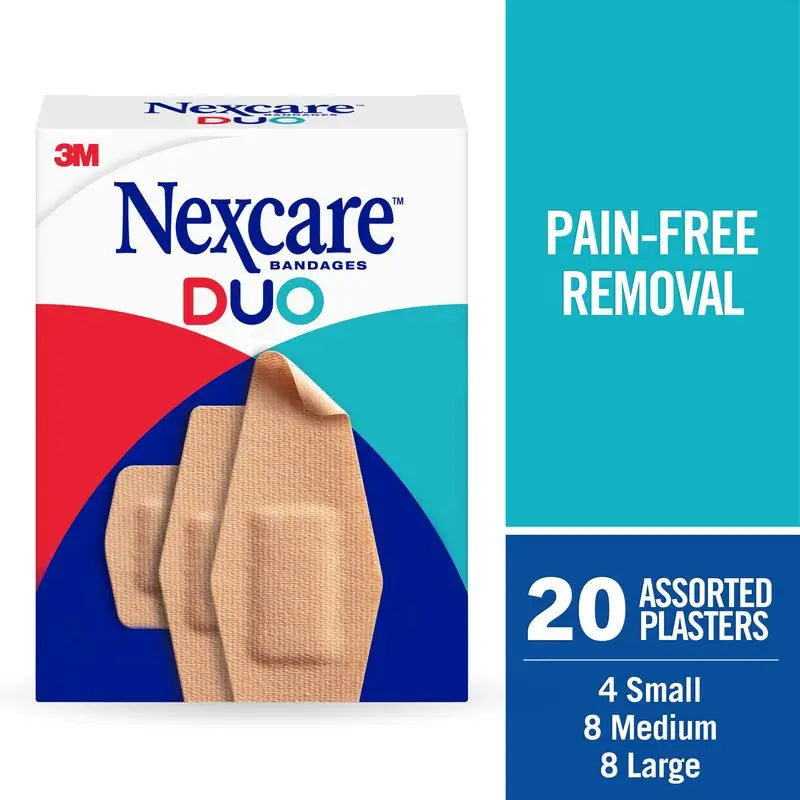Nexcare Duo Duo Tough Painless Cloth Strip With Silicone Adhesive Assorted, 20 Stück.